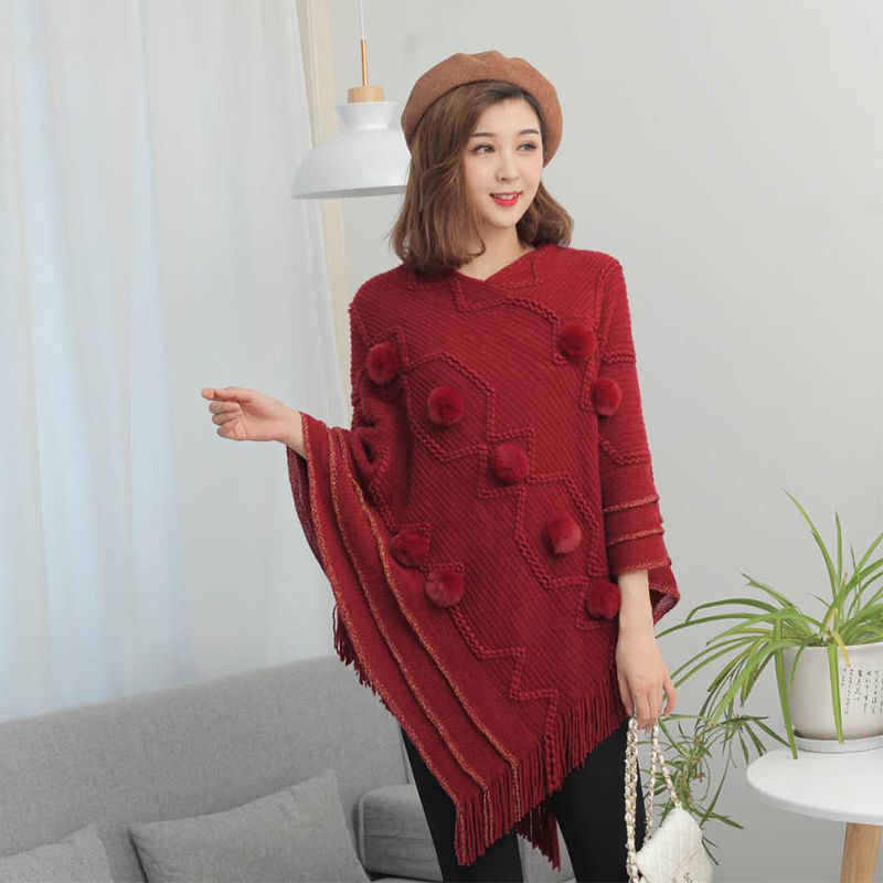 Early Autumn Female Korean Loose Fringed Shawl Sweater Coat Large Size Knitted Cape Bat Shirt Outer Pullover Blouse 210427