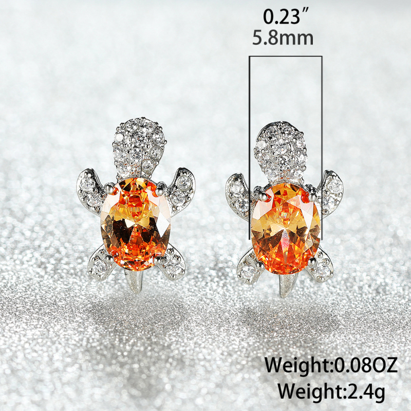 Cute Design White Gold Plated Colorful Gemstone Stud Earring Copper Turtle Earrings for Women Gift