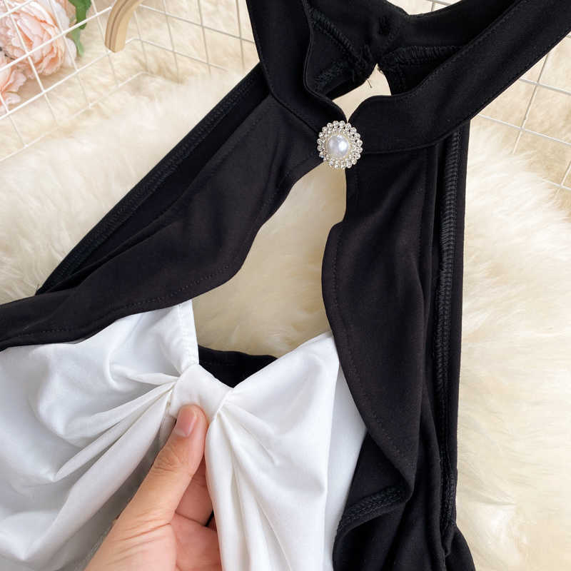 DEAT Women Halter Strapless Bow Dress Short Sleeve Arrivals Lady Sexy Temperamnet Fashion Spring Summer 11D1574 210709