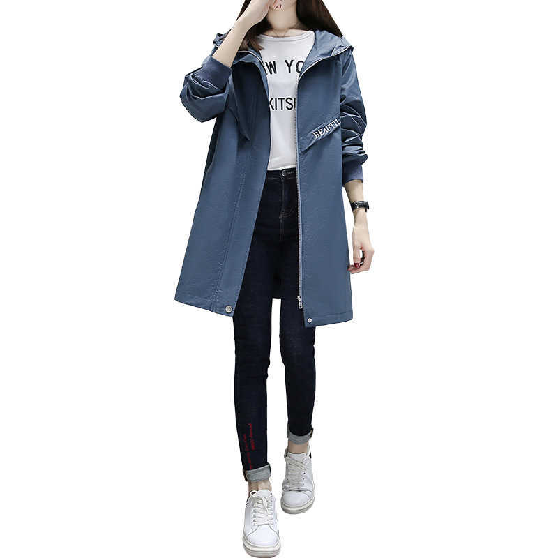 Spring Autumn Trench Coat Women Loose Streetwear Long Windbreaker Female Zipper Hooded Plus Size Korean Fashion Clothes 210820