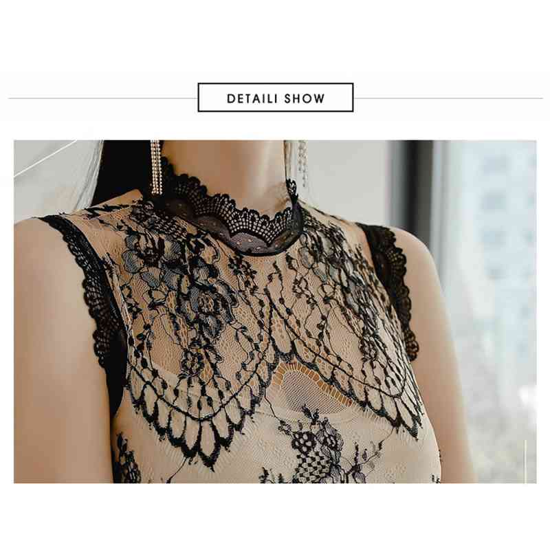 summer Elegant Sexy Dress for Women Vintage Lace sleeveless O-Neck Robe Femme OL Casual slim Woman Club Mini Dresses 210519