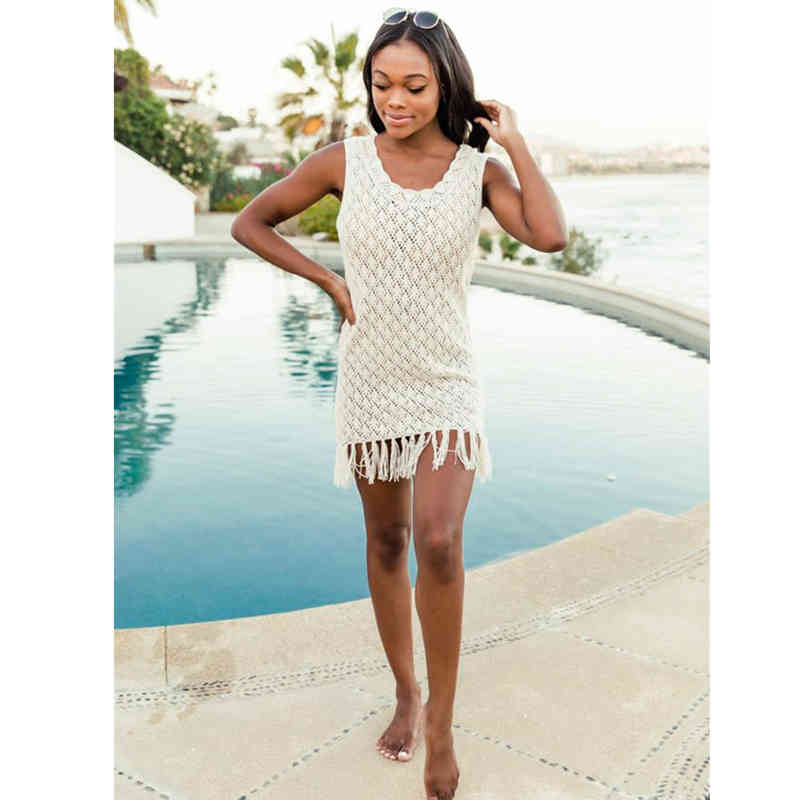 Summer O-neck Dress Beach Tunic Women Beachwear Kaftan Swimsuit Cover Up Solid Cover-ups Bohemian Q1271 210420