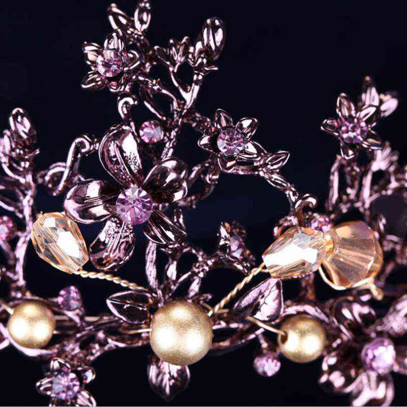 Baroque Vintage Purple Crystal Wedding Bridal Tiaras Hairband Headpiece Black Princess Pageant Crown Hair Accessories 211109