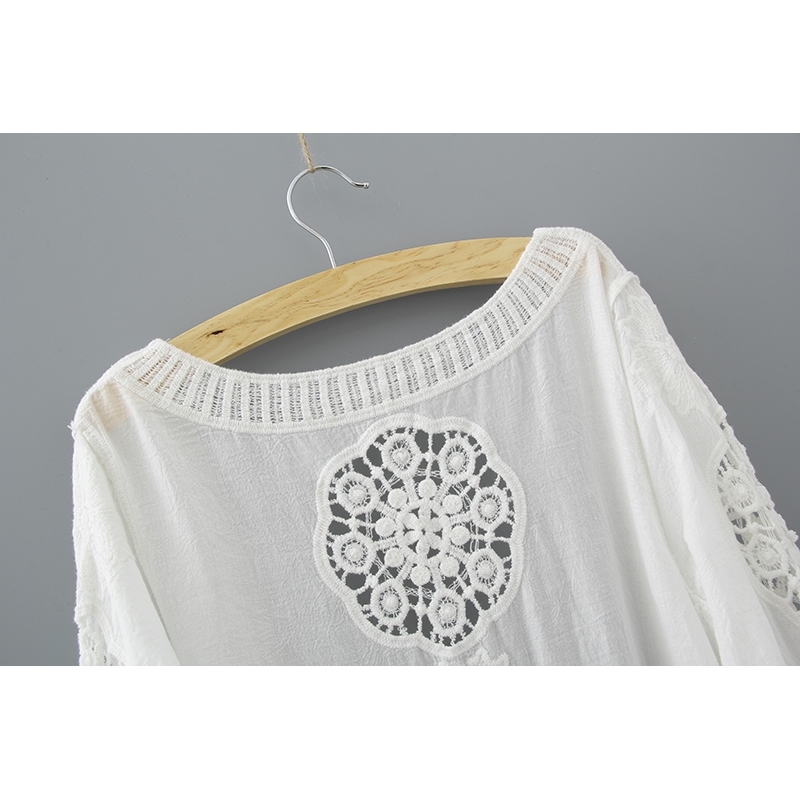 Fashion lace hollow women blouse shirt summer loose plus size Cardigan feminine s blusas 0335 40 210506