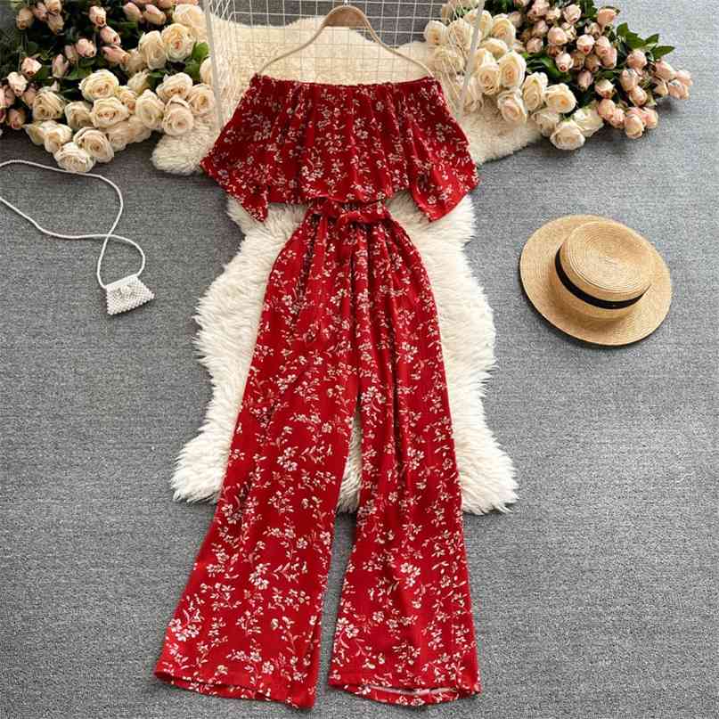 Sweet Ruffles Slash Neck Off Shoulder Short Sleeve Women's Jumpsuit Sash Lace up Wide Leg Floral Print Holiday Beach Rompers 210603, Red
Sweet Ruffles Slash Neck Off Shoulder Short Sleeve Women's Jumpsuit Sash Lace up Wide Leg Floral Print Holiday Beach Rompers 210603, Red