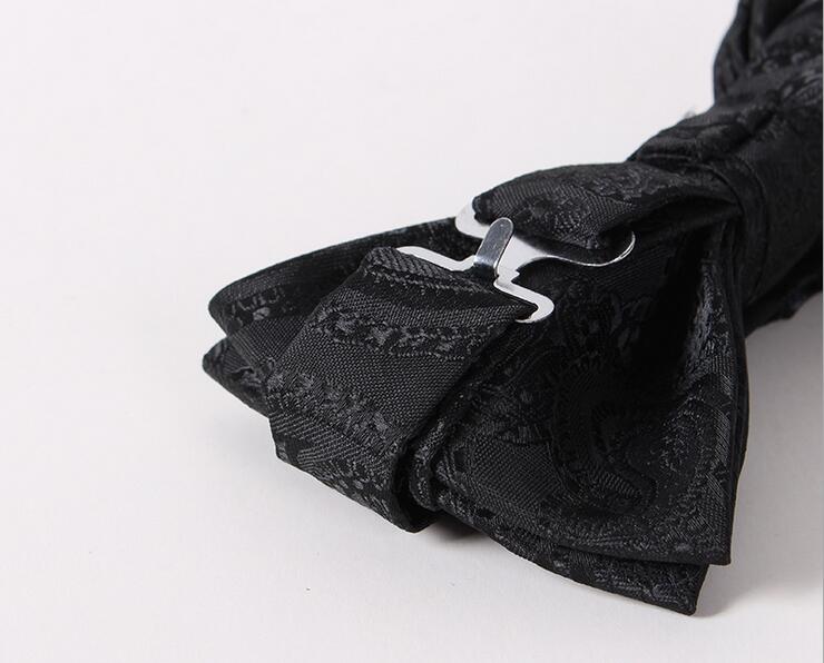 Classic Black Mens Jacquard Bow Tie for Suit Complements - Ideal for Special Occasions