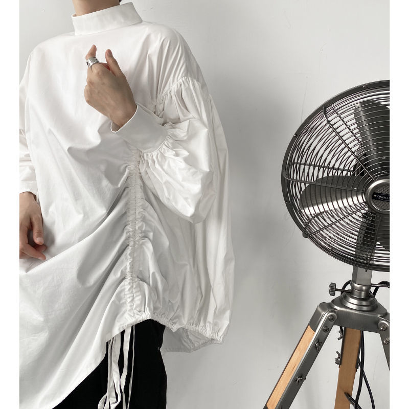 IEFB /men's wear asymmetric batwing long sleeve white long shirt male Spring irregular loose shirts drawstring 9Y3376 210524