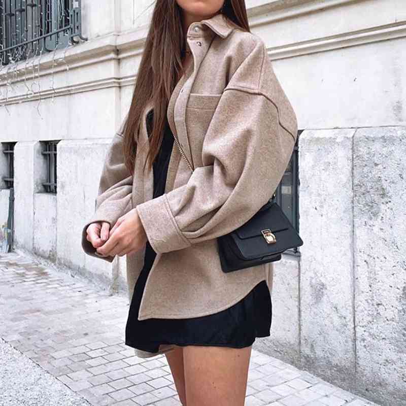 Vintage Women Camel Woolen Jackets Spring-Autumn Fashion Ladies Elegant Loose Long Coats Streetwear Girls Chic Outwear 210430