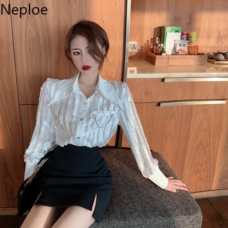 Neploe Fashion Black Lace Shirt Spring Clothes Blouses Women Chic Temperament Korean Blouse Tops Blusas Mujer De Moda 210422