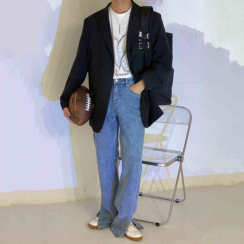 IEFB Men's Clothing High Waist Straight Split Jeans Man's Loose Spring Autumn Korean Casual Floor Dragging Wide Leg Pants 9Y6921 210524