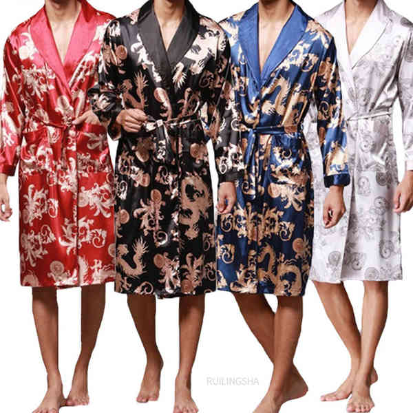 Fashion Men's Bathrobe Silk Kimono Long Sleeves Robe Chinese Lucky Dragon Print Pajamas Men Gown Bathrobe Men Homewear Sleepwear H0825, Black;brown
Fashion Men's Bathrobe Silk Kimono Long Sleeves Robe Chinese Lucky Dragon Print Pajamas Men Gown Bathrobe Men Homewear Sleepwear H0825, Black;brown