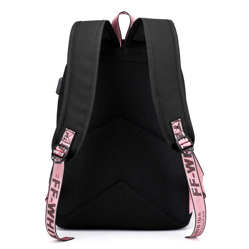 Female backpack Stranger Things Canvas Backpack Canvas Student Schoolbag Women Letters Print Girls Ribbons USB Charge Backpack Y0804