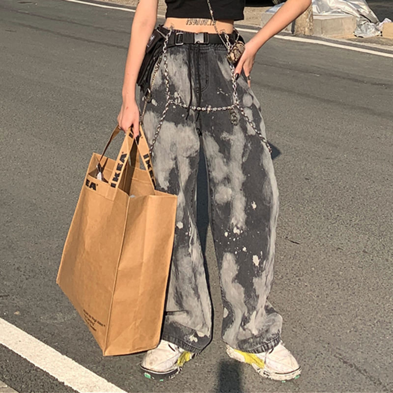 Summer Casual Jeans Woman Long Trousers Cowboy Female Loose Streetwear High Waist Hit Color Pants ZA4567 210427