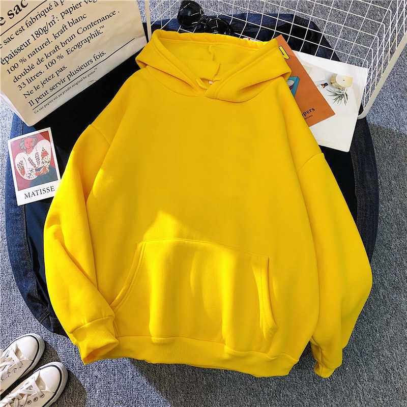 Solid Oversized Hoodie Clothing Polyester Blouses Bottoming Long Sleeve Tops Loose Pocket Sweatshirt Girl Casual Pullover 210910