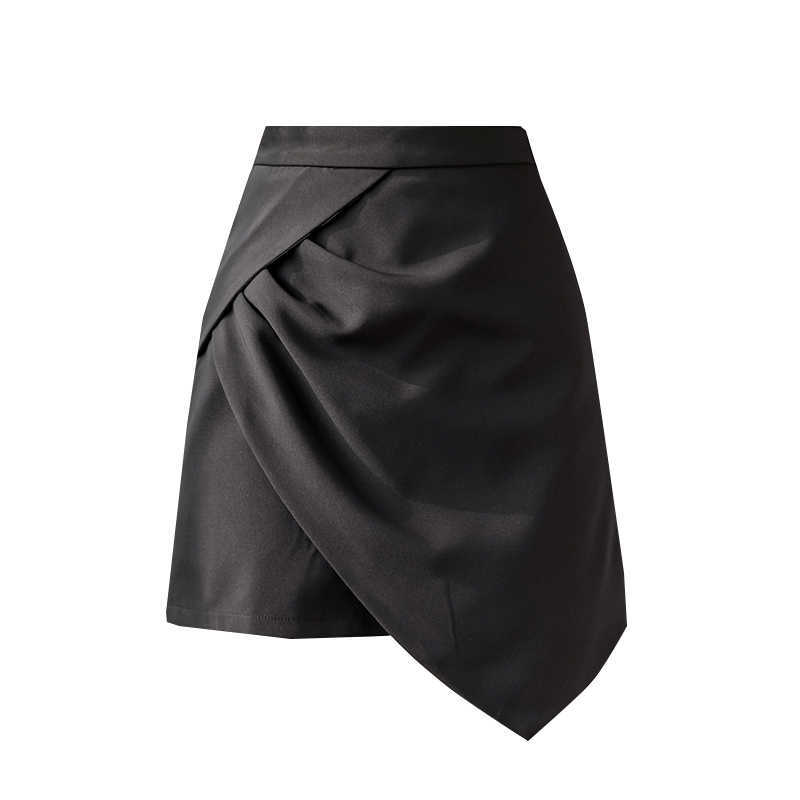 Korean Fashion Skirts High-waisted Woman Summer Solid Above Knee Mini Sexy Women Asymmetric Folds Skirt for Female 210604