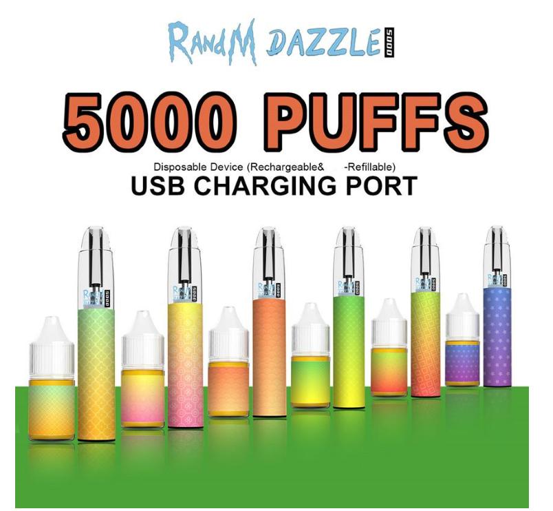 Original Randm Dazzle 5000 Puffs Disposable Pod Device Kit E-cigarette Rechargeable Battery Prefilled 10ml Cartridge Vape Pen Authentic Vs F
Original Randm Dazzle 5000 Puffs Disposable Pod Device Kit E-cigarette Rechargeable Battery Prefilled 10ml Cartridge Vape Pen Authentic Vs F