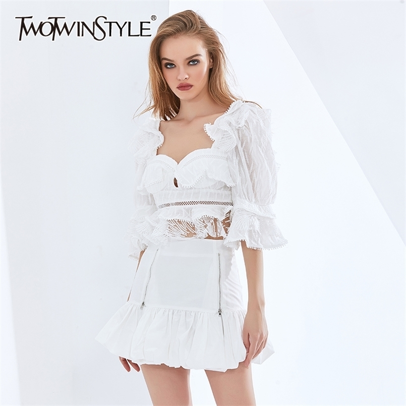 Elegant White Patchwork Lace Shirt For Women Square Collar Backless Tunic Sexy Blouse Female Spring 210524
Elegant White Patchwork Lace Shirt For Women Square Collar Backless Tunic Sexy Blouse Female Spring 210524