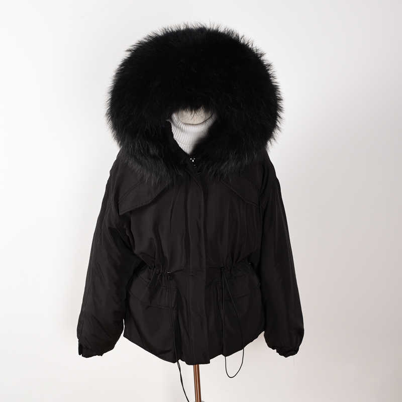 Janveny Huge Raccoon Fur Collar Hooded Short Female Winter Feather Down Coat Women 90% Duck Down Jacket Winter Puffer Parka 210819