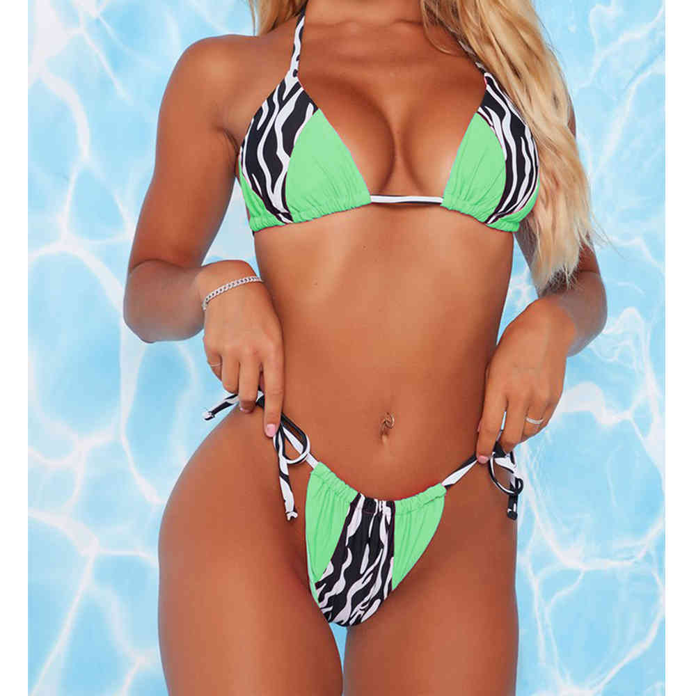 Halter Zebra Print Bikini Ladies Swimwear Women Sexy Swimsuit Female Bathing Suit Summer Beach Wear Micro Set Orange 210520