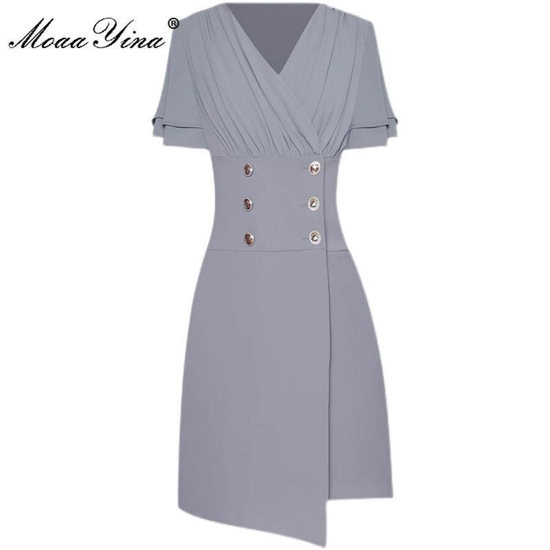 Fashion Designer Summer Slim Short Dress Women V-neck sleeve Double Breasted High waist Mini 210524, Gray
Fashion Designer Summer Slim Short Dress Women V-neck sleeve Double Breasted High waist Mini 210524, Gray