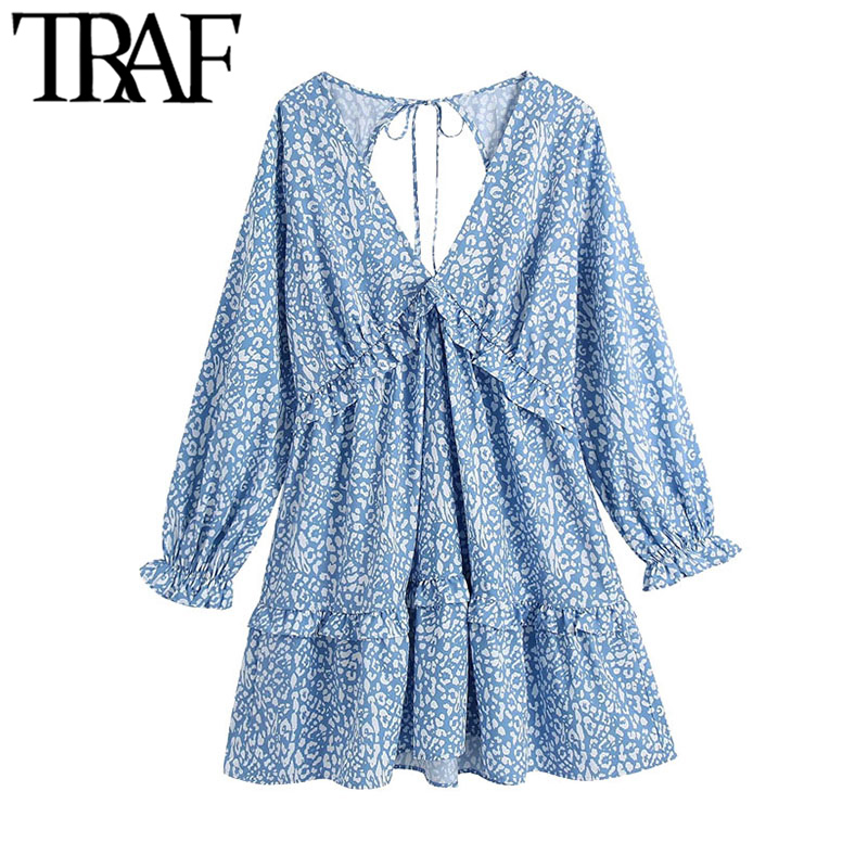 TRAF Women Chic Fashion Animal Print Ruffle Mini Dress Vintage Backless Bow Tied Side Zipper Female Dresses Vestidos, As picture
TRAF Women Chic Fashion Animal Print Ruffle Mini Dress Vintage Backless Bow Tied Side Zipper Female Dresses Vestidos, As picture