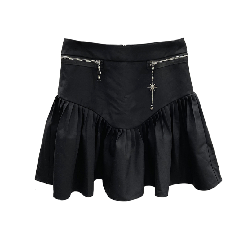 Nomikuma High Waisted Women Skirts Zipper Chain Causal A-line Mini Skirt Spring New Korean Faldas Mujer Moda 6G200 210427