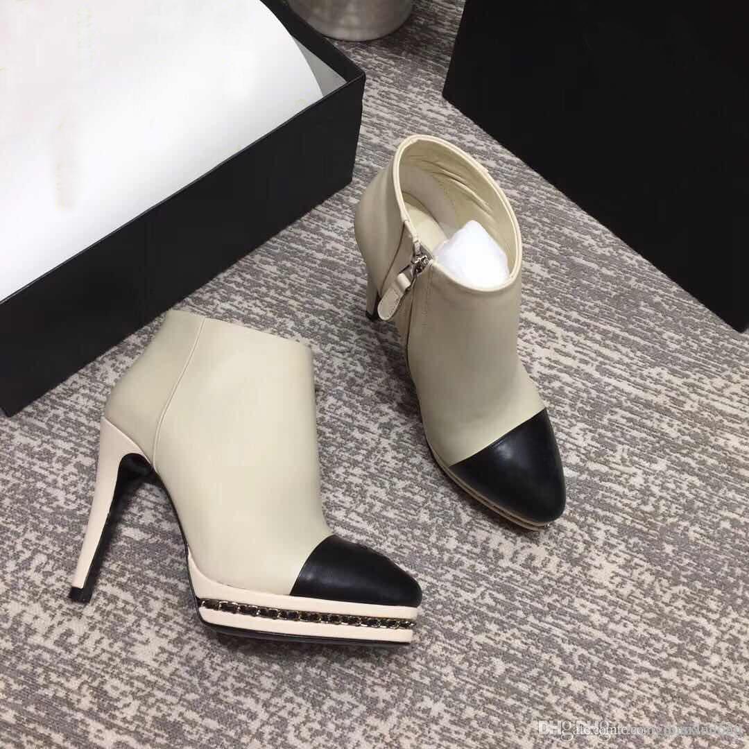Slippers High-heeled Women's Shoes in Spring soft cowhide Designer Brand Lady's Short Boots 10cm Fashion w Y119