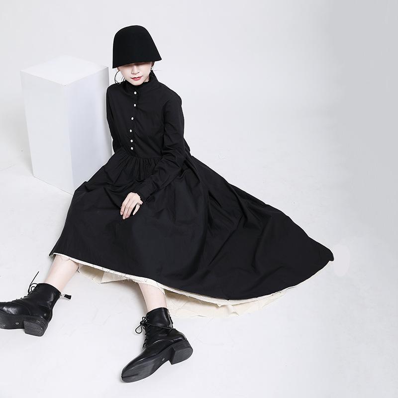 Casual Dresses Autumn Dress Women Cotton Vintage A-Line Solid Full Bow Empire For Japan Dark Style Luxury Designer