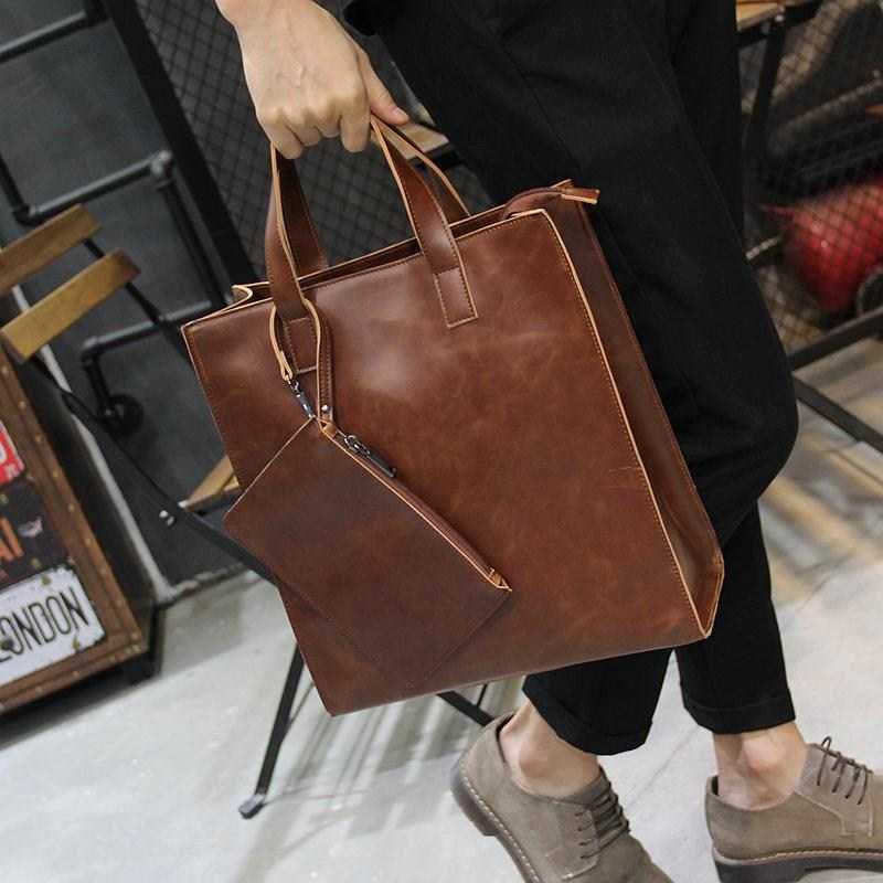 Vintage Men's Briefcase Business Office Bags Crazy horse Leather Handbag computer laptop Bag Casual maletin mujer 210809