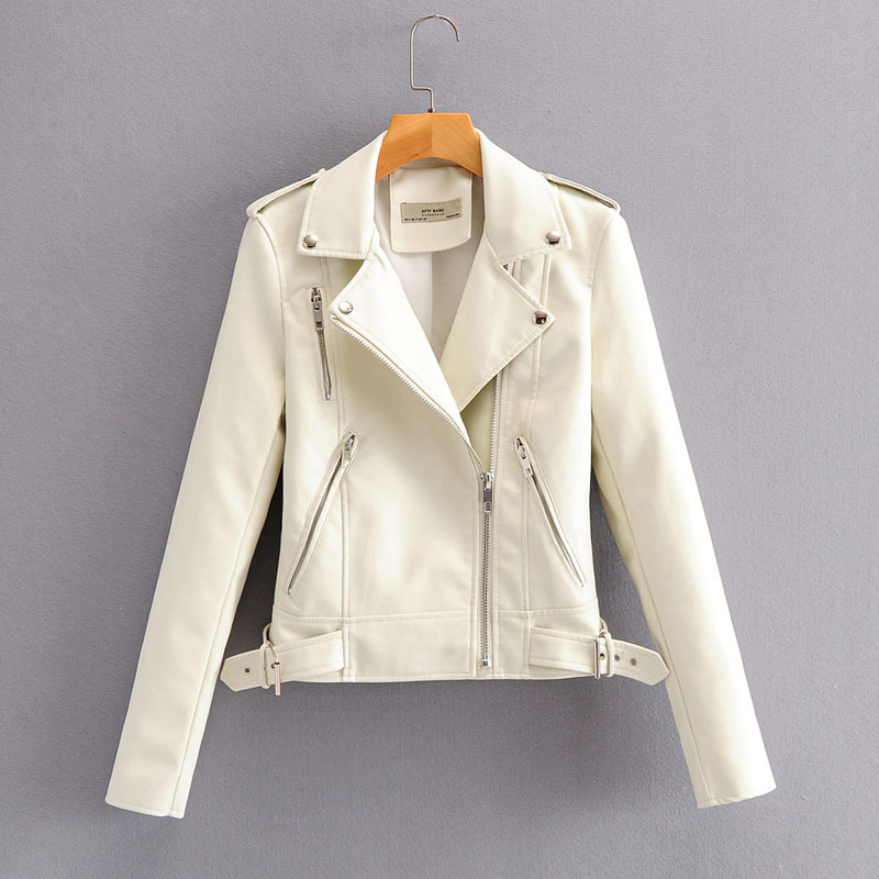 PU Slim Lapel Long Sleeve Windproof Candy Color Chic Korean Motorcycle Female Jacket Harajuku Simple Zipper Women's Coat 210507