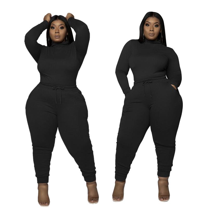Plus Size Clothing 5XL Two Piece Outfits Women Sweat Suits Turtleneck Top Sweatpants Suit Joggers Sets Autumn Lounge Wear Women's Tracksuits