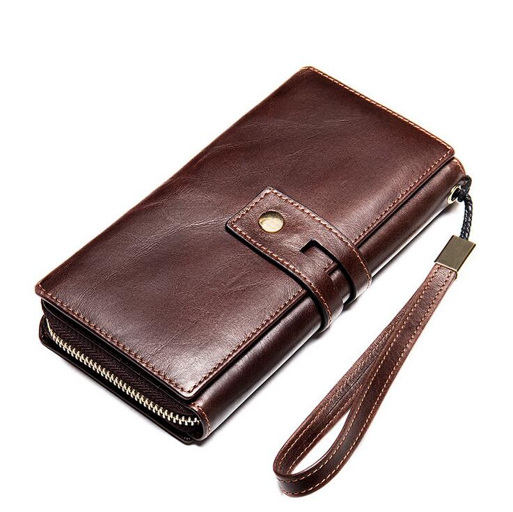 High Quality Men's Wallets Medium Long Vintage Handmade Leather Wallet Men Genu…