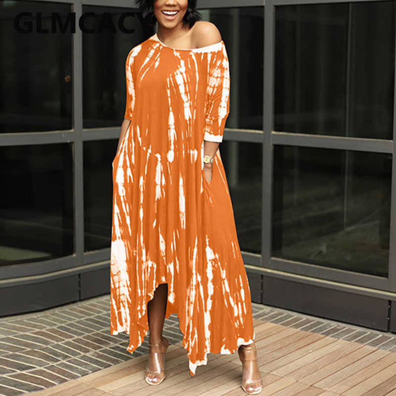Tie Dye Off Shoulder Causal Maxi Dress 210702