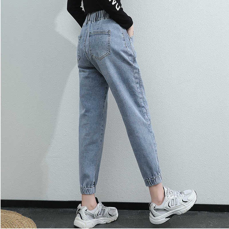 Elastic Waist Harem Jeans Pants Women Large Size Spring Autumn Denim Casual Stretch Vintage AnkleLength 3XL 210922