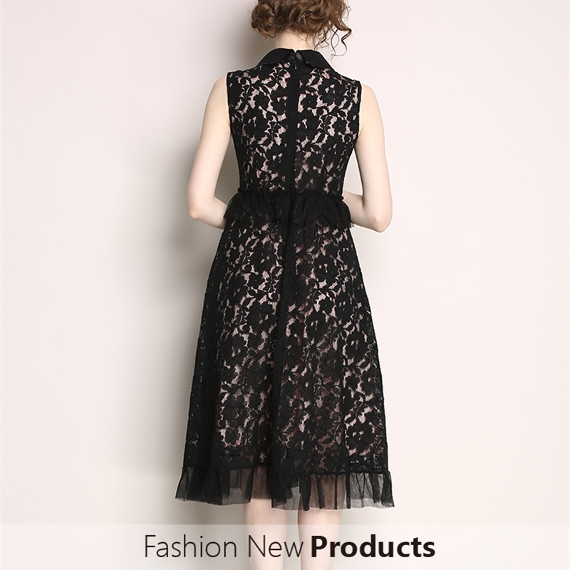 Arrival Runway Summer Sleeveless Vest Dress Women's Embroidered Lace Patchwork Black Dresses Vestidos 210520