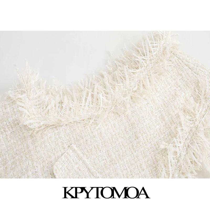 Women Fashion Frayed Tassel Tweed Waistcoat V Neck Sleeveless Female Vest Outerwear Chic Tops 210420