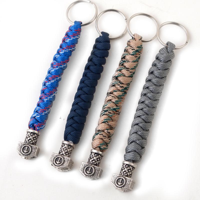 Keychains 1pc Drop Paracord Rope Viking Runes Hammer Bead Keychain Keyring Original