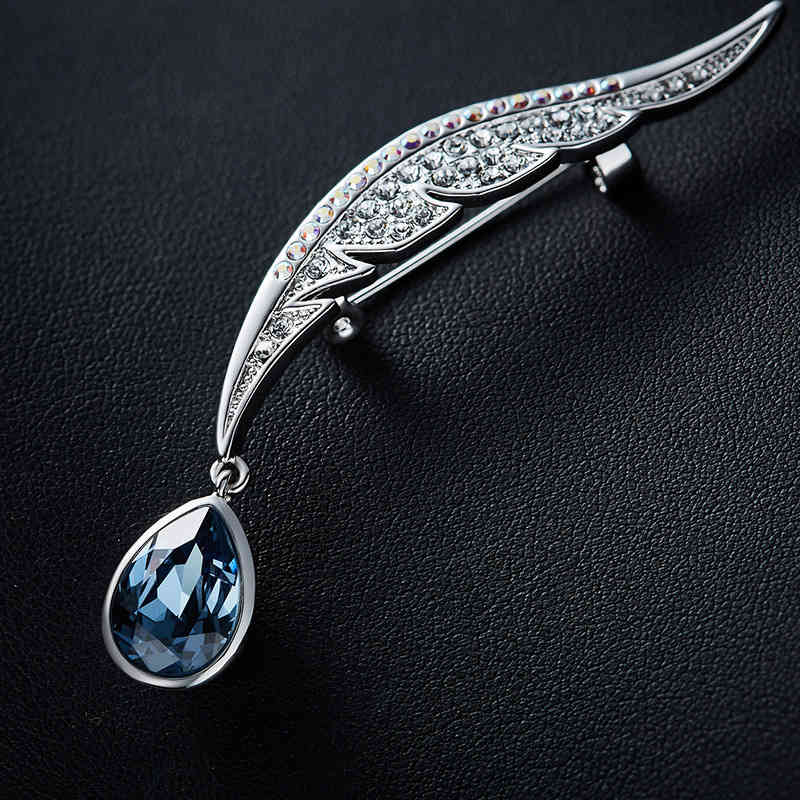 Creative Fashion Feather Brooch High-grade Women's Adopts Austrian Crystal Element Pin Female