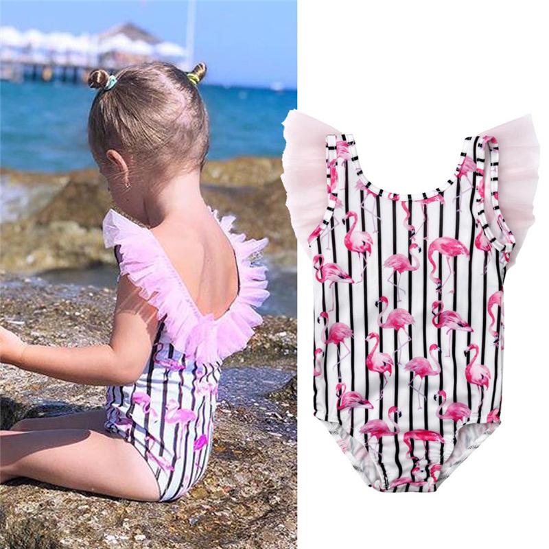 Baby Girls One Piece Swimsuit Flamingo Striped Mesh Bikini Toddler Kids Swimwear Children Beachwear Bathing Suit Monokini One-Piece Suits от DHgate WW