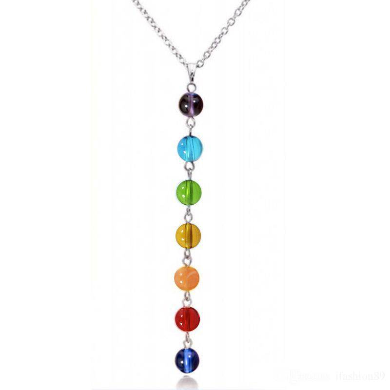 Lava 7 Chakra Beaded Pendent for Women Spiritual Healing Energy Beads Yoga Stone Chain Necklaecs