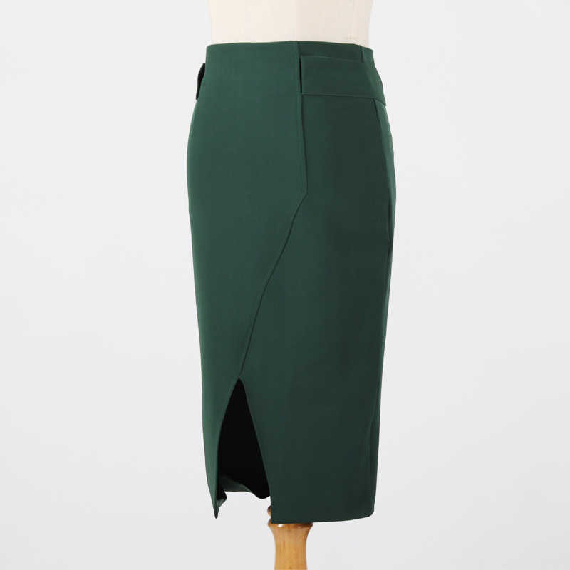 Green Pencil Skirt Women Elegant High Waist Front Split Bodycon Office Ladies Slim Package Hip Vintage Midi 210603