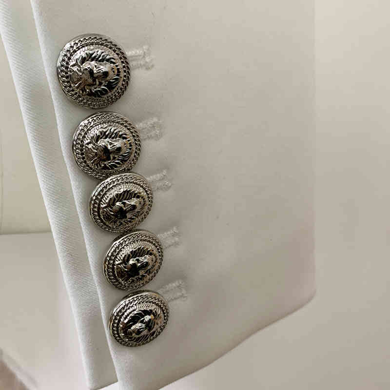 HIGH STREET Blazer Women's Strass Beading Collar Double Breasted Lion Buttons Jacket 210521