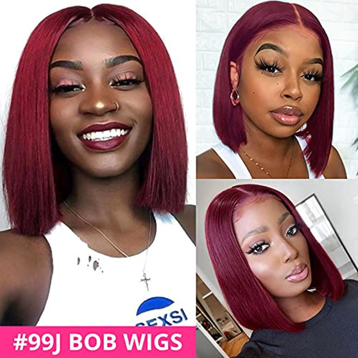 13x4 Straight Burgundy Bob blunt cut Lace Front Wig 99J Human Hair Wigs Brazilian Pre plucked 150% Density Remy diva1