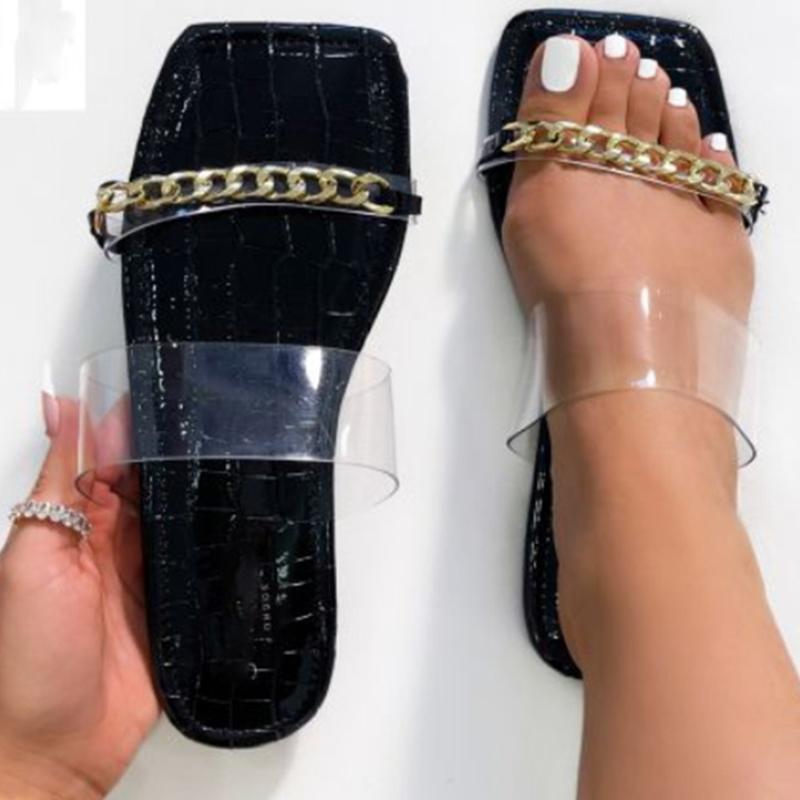 Slippers Women Chain Trantsparent 2021 Woman Square Toe Slides Summer Casual Flats Female Shoes Ladies Big Size Footwear, Color 
Slippers Women Chain Trantsparent 2021 Woman Square Toe Slides Summer Casual Flats Female Shoes Ladies Big Size Footwear, Color