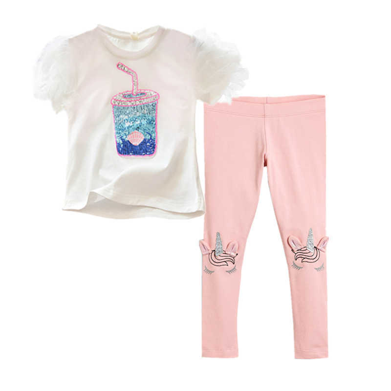Two Pieces Kids Children Girls Clothes Set Little Girl Summer Cartoon Print T Shirt and Pants Leggings Outfits Clothing 2pcs 210804