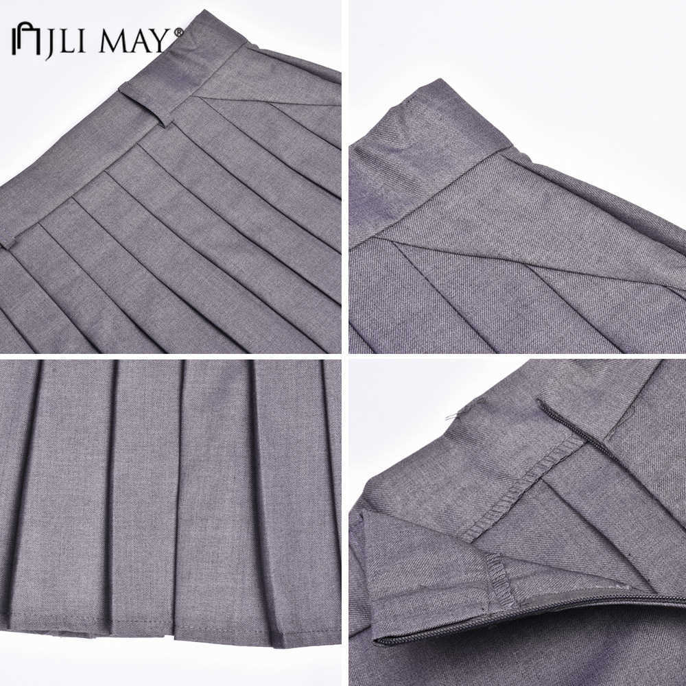 JLI MAY High Waist Pleated Mini Skirts Girls Harajuku Skirt Solid Plaid Casual chic Japan Korean style school uniform Plus size 210619