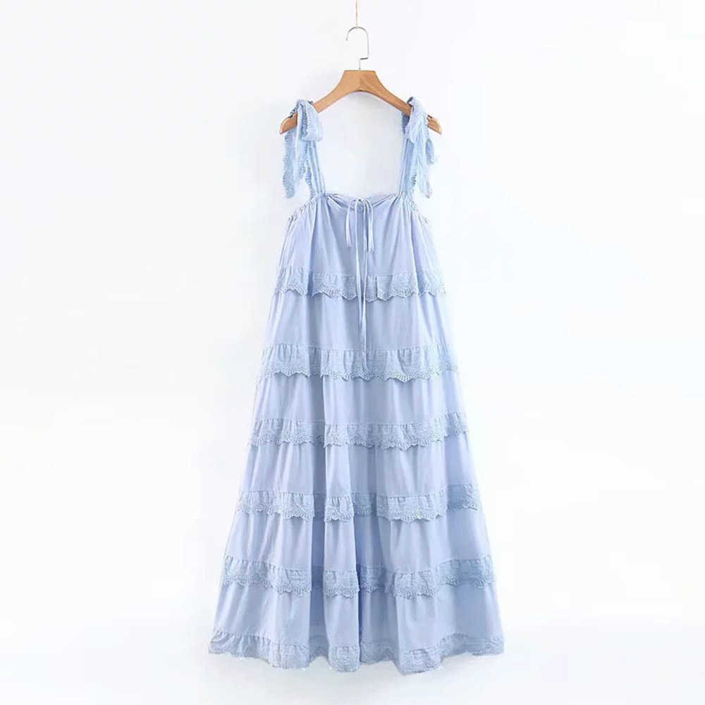 Jocoo Jolee Women Elegant Strap Backless Loose Long Dress Casual Sweet Lace Ruffles Midi Dress Vintage White Vestidos Mujer 210619
