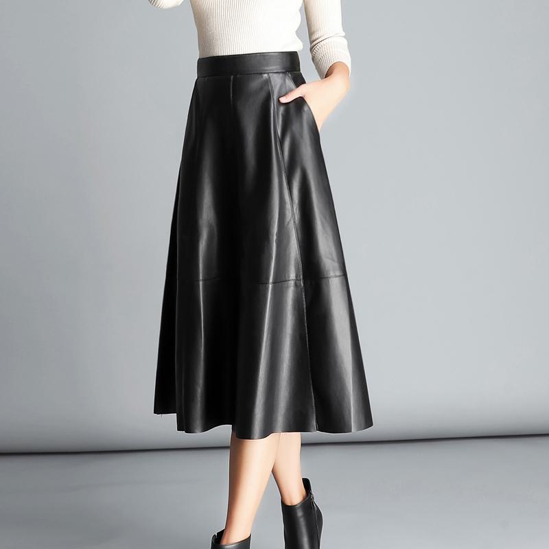 High Quality Leather Skirt Women Soft Mixed Sheepskin Waist Black A Line 2021 Autumn Winter Office Lady Long Female Skirts
High Quality Leather Skirt Women Soft Mixed Sheepskin Waist Black A Line 2021 Autumn Winter Office Lady Long Female Skirts