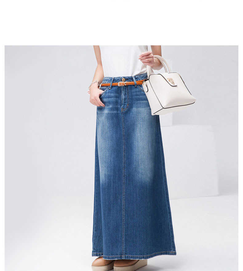 Korea style Long Casual Denim Skirt Summer autumn Women A-line Plus Size Maxi Skirts Woman High waist Jeans no belt 210604