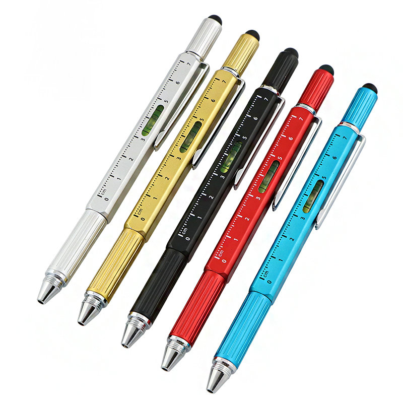 Custom Logo 6 In 1 Multi Function Pen With Two-Head Screwdriver Ruler Spirit Level Stylus Multitool Multifunction Tool Gifts
